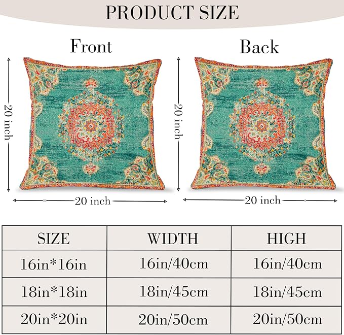 Boho Throw Pillow Covers 20x20 inch Set of 2,Bohemian Vintage Carpet Pattern Antique Ethnic Decor Double Sided Pattern Cushion Cover Soft Pillow Case Living Sofa Room Bed Square Pillow Cover