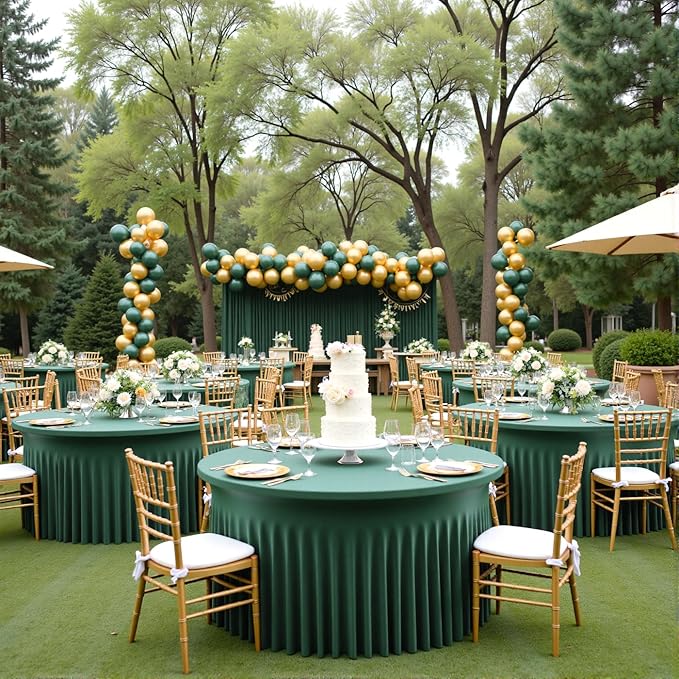 Outpain 6 Pack 72inch Hunter Green Spandex Round Tablecloths, Stretchy 132inch Fitted 6FT Round Table Cloths, Wrinkle Free Table Cover with Skirt for Wedding Party Dining Banquet