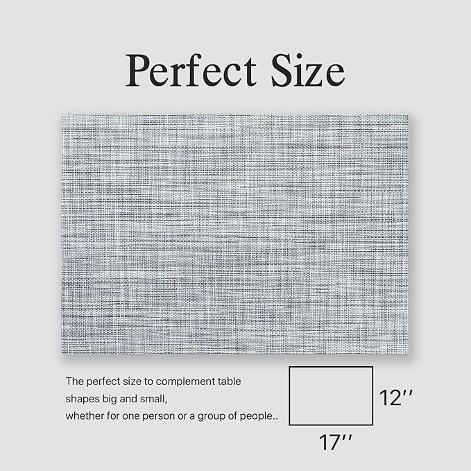 Placemats Set of 4 - Easy Clean Woven Vinyl Placemats for Dining Table, Indoor/Outdoor Place Mats, Washable PVC Table Mats（Gray）