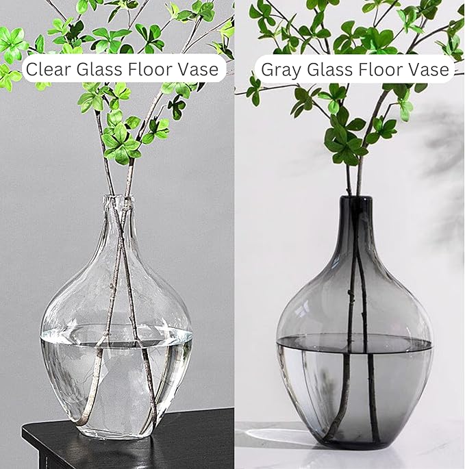 Floor Vase, Large Gray Glass Tall Big Vases, Smoked Black Glass Vase, Large Decorative, 15 inches Tall, Demijohn