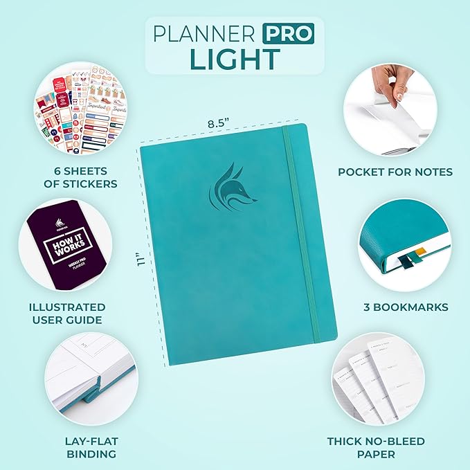 Clever Fox Planner PRO Light – Weekly & Monthly Life Planner to Increase Productivity, Time Management and Hit Your Goals, 8.5x11″ (Turquoise)