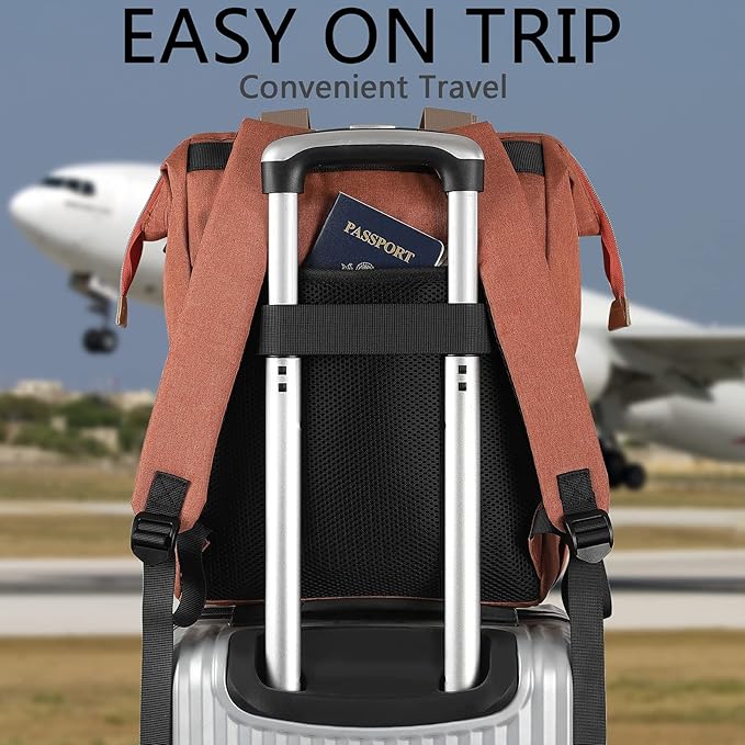 FALANKO Laptop Backpack for Women,15.6 inch Teacher Nurse School Waterproof Backpack,Large Womens Computer Backpack with Laptop Compartment,USD Charging Port,RFID Anti Theft Shoulder Orange Bags