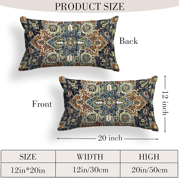 Boho Throw Pillow Covers 12x20 inch Set of 2,Boho Vintage Carpet Pattern Antique Ethnic Decor Double Sided Pattern Cushion Cover Soft Pillow Case Living Sofa Room Bed Square Pillow Cover