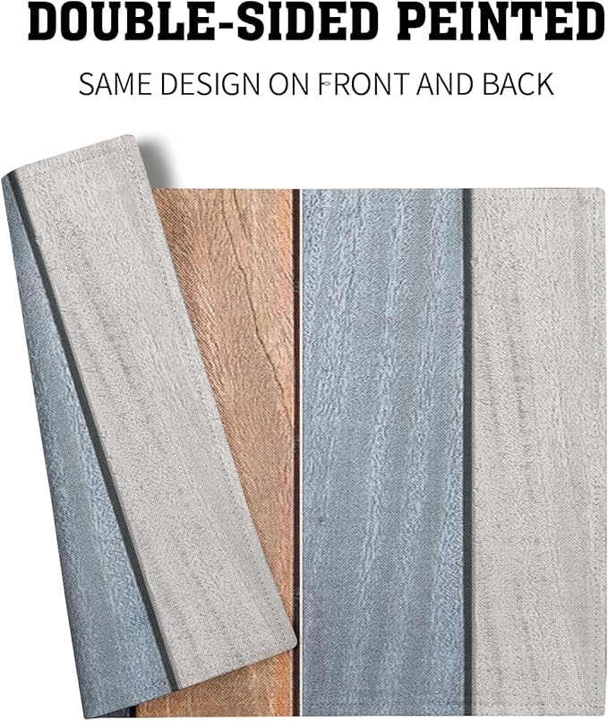 Giwawa Rustic Wood Placemats Set of 4- Antique Brown Old Barn Wooden Board Linen Place Mat 12x18 Inch- Farmhouse Country Style Washable Non-Slip Table Mats for Kitchen Dining Cabin Decor