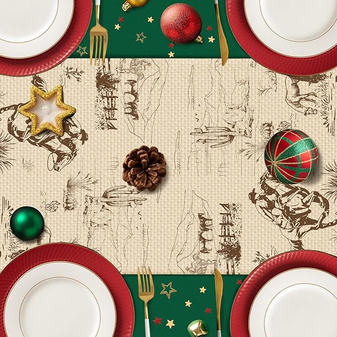 Cowboy Farm Table Runner Seasonal Spring Fall Kitchen Dining Linen Table Decoration for Indoor Outdoor Home Party Dinner 13x72 Inch