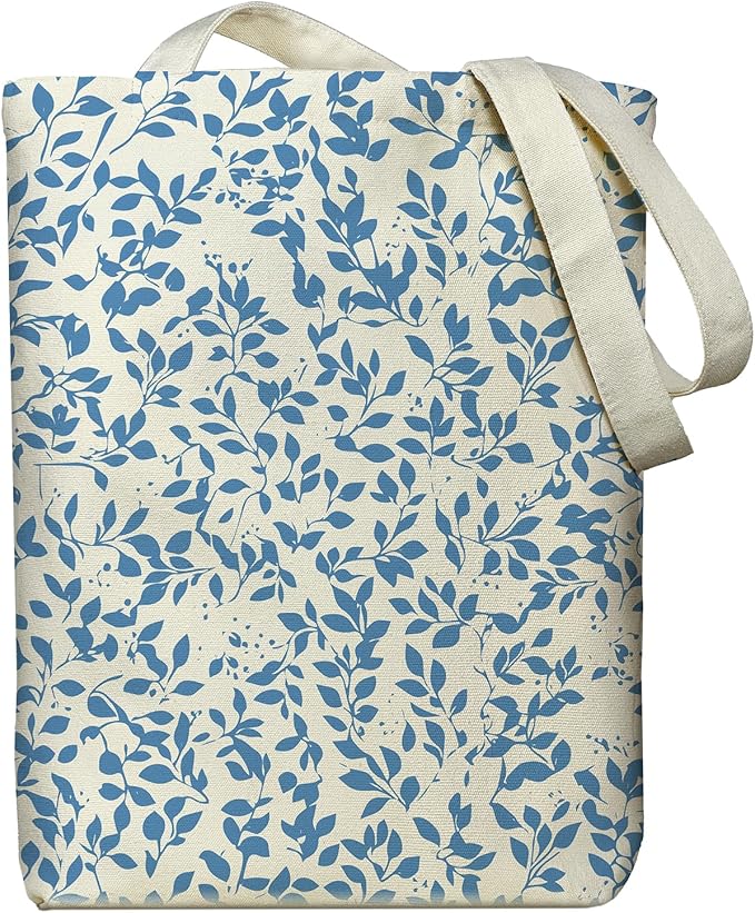 Canvas Tote Bag for Women, Aesthetic Tote Bag with Zipper Pocket for Grocery Travel Work Gift, Canvas Shopping Bag