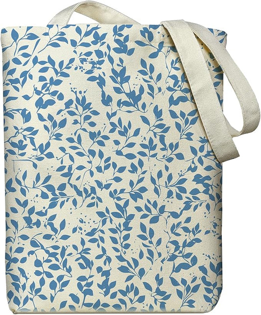 Canvas Tote Bag for Women, Aesthetic Tote Bag with Zipper Pocket for Grocery Travel Work Gift, Canvas Shopping Bag