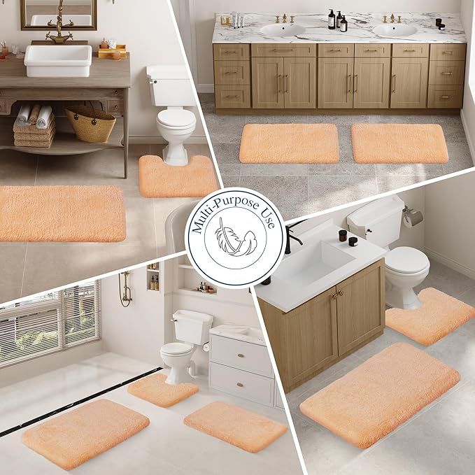 Walensee Bath Rug - Non Slip, Soft Microfiber Shaggy Bath Mat (20 x 32, Peach) Water Absorbent, Machine Washable, Thick Plush Shower Mat