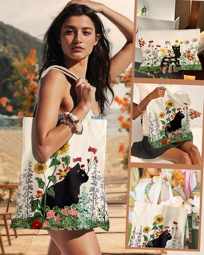 Aesthetic 2 Pack Canvas Tote Bag - with Makeup Zipper Pouch for Women Bag for Shopping, Gym, Travel, Vacation