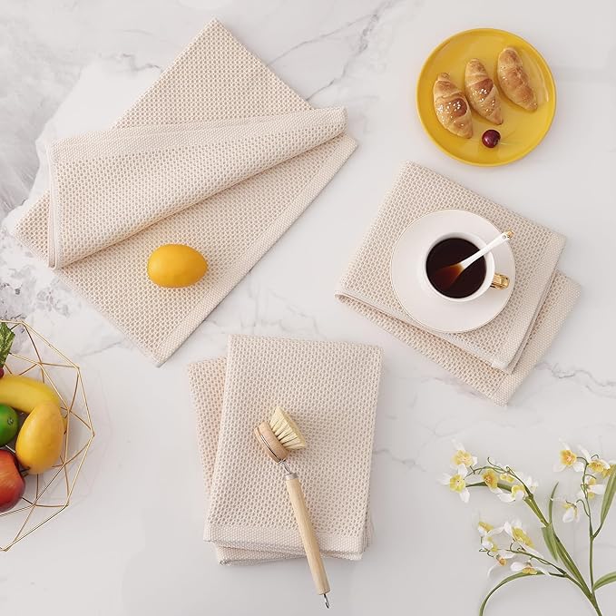 Homaxy 100% Cotton Oversized Waffle Weave Kitchen Dish Towels, Ultra Soft Absorbent Quick Drying Cleaning Towel, 20 x 28 Inches, 4-Pack, Beige