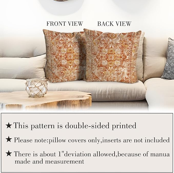 Boho Throw Pillow Covers 18x18 inch Set of 2,Bohemian Vintage Carpet Pattern Antique Ethnic Decor Double Sided Pattern Cushion Cover Soft Pillow Case Living Sofa Room Bed Square Pillow Cover