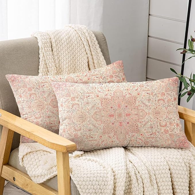 Boho Throw Pillow Covers 12x20 inch Set of 2,Boho Vintage Carpet Pattern Antique Ethnic Decor Double Sided Pattern Cushion Cover Soft Pillow Case Living Sofa Room Bed Square Pillow Cover