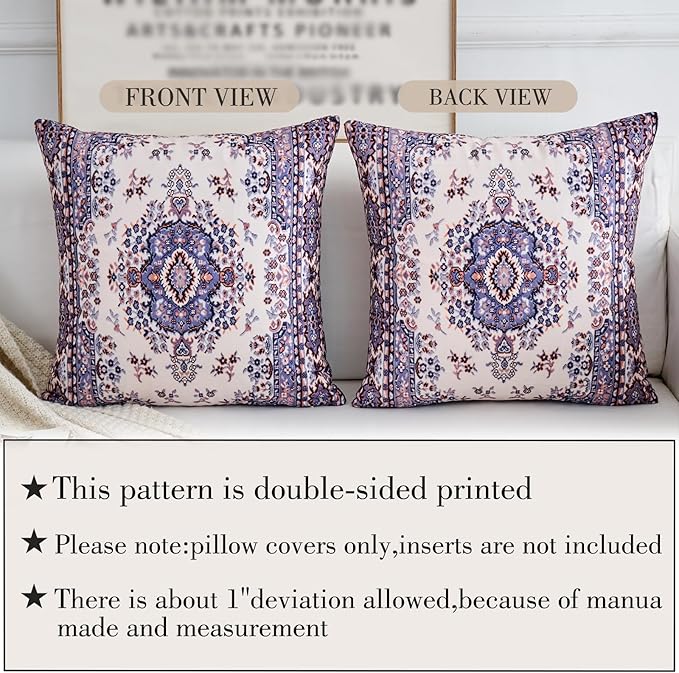Boho Throw Pillow Covers 24x24 inch Set of 2,Boho Vintage Carpet Pattern Antique Ethnic Decor Double Sided Pattern Cushion Cover Soft Pillow Case Living Sofa Room Bed Square Pillow Cover