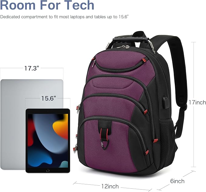 Boavan Laptop Backpack for men, 15.6 inch Laptop Bag with USB Port, Waterproof Travel Work Backpack Purse, Anti-Theft Teacher Nurse Doctor Casual Bookbags Office Business backpack，Purple Black