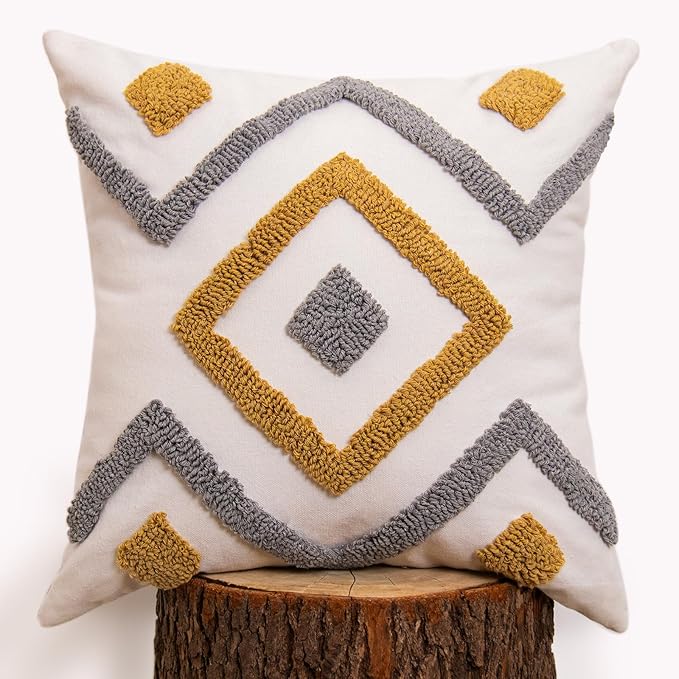 lifein 18x18 Pillow Covers-Throw Pillow Cover,Tufted Boho Jacquard Pillow Covers,Farmhouse Decorative Pillow Cover,Pillow Cases for Gift,Couch,Sofa,Bed,Chair,Living Room,Home Decor(18x18inch)