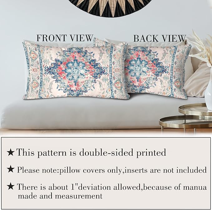 Boho Throw Pillow Covers 12x20 inch Set of 2,Boho Vintage Carpet Pattern Antique Ethnic Decor Double Sided Pattern Cushion Cover Soft Pillow Case Living Sofa Room Bed Square Pillow Cover