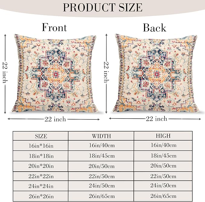 Boho Throw Pillow Covers 22x22 inch Set of 2,Boho Vintage Carpet Pattern Antique Ethnic Decor Double Sided Pattern Cushion Cover Soft Pillow Case Living Sofa Room Bed Square Pillow Cover