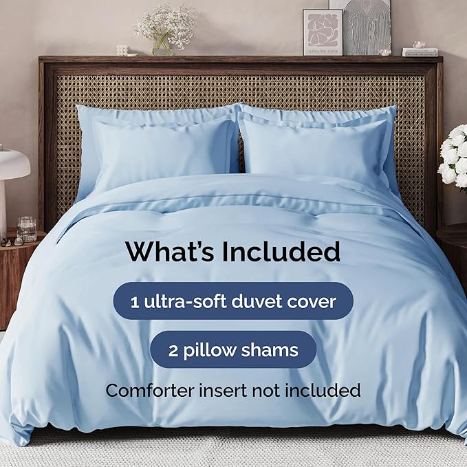 Duvet Cover King Size Set - Extra Soft King Size Duvet Cover 104 x 90 with 2 Pillow Shams - Hotel Luxury, Easy Care and Fade Free w/Zipper Closures & Ties - Comfy Breathable Bedding Set (Sky Blue)