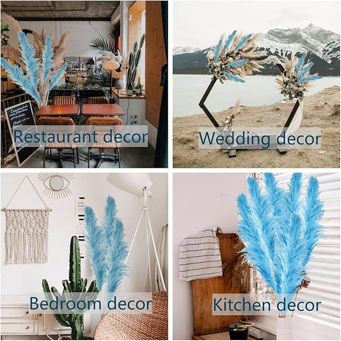 46" inch 10 Stems Natural Pampas Grass Decor Tall, Pompas Grass, Tall Pampas Grass for Weddingm, Farmhouse, Boho Home Decor (Blue)