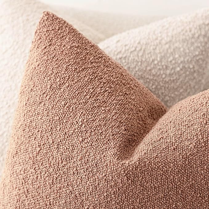 Foindtower Pack of 2, Decorative Textured Boucle Throw Pillow Covers Accent Solid Pillow Cases Cozy Soft Couch Cushion Case for Chair Sofa Bedroom Living Room Home Decor 22x22 Inch Dusty Orange Hazel