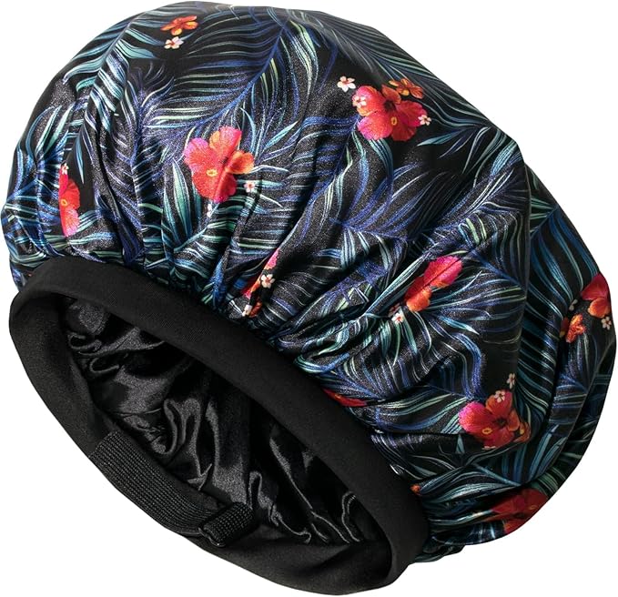 Satin Bonnet Adjustable Sleeping Silk Bonnet Black Women Men Double Layer Satin Silk Sleep Cap Hair Wrap Large Curly Hair