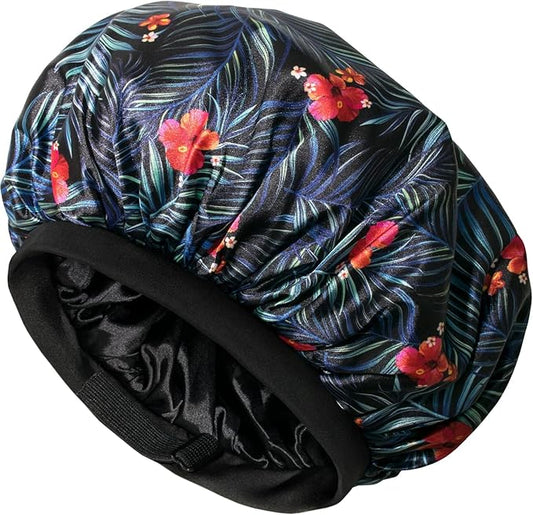 Satin Bonnet Adjustable Sleeping Silk Bonnet Black Women Men Double Layer Satin Silk Sleep Cap Hair Wrap Large Curly Hair