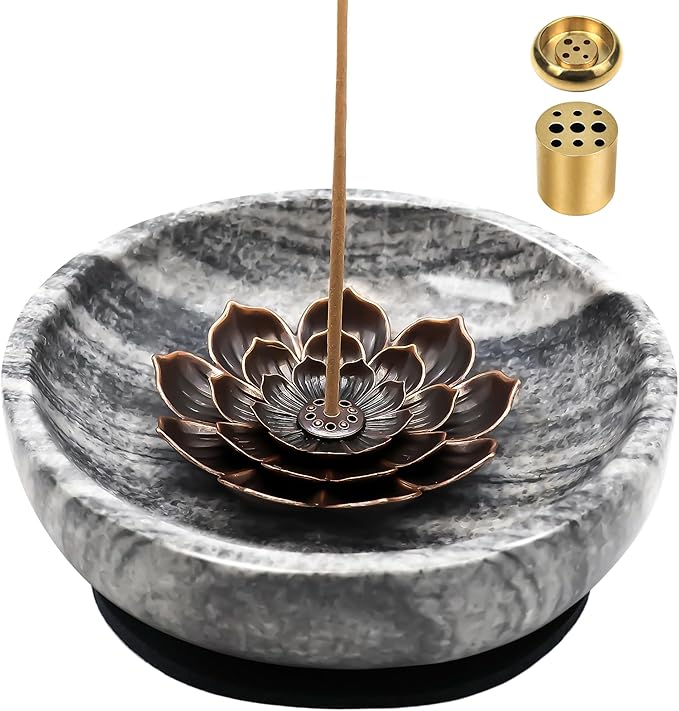 SuperLarge Handmade Natural Marble Incense Holder for Sticks and Cones-with 9 Holes, Multi-Functional Incense Burner Holder for Incense Sticks and Cones, Perfect Home Decor (5.91inch)