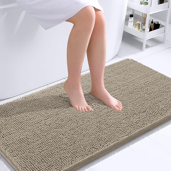 OLANLY Bathroom Rugs 44x24, Extra Soft Absorbent Chenille Bath Rugs, Rubber Backing Quick Dry, Machine Washable Bath Mats for Bathroom Floor, Tub and Shower, Home Decor Accessories, Warm Taupe
