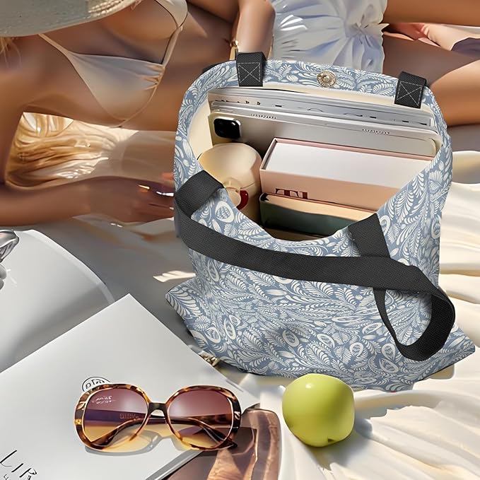 Canvas Tote Bag for Women，Cute Heavy-Duty Shoulder Bag with Zipper Pocket -Travel Tote for Grocery, Gym,Shopping