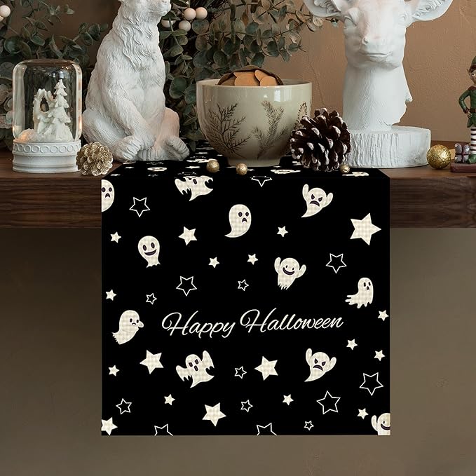 Halloween Table Runner Burlap Kitchen Dining Linen Table Decoration for Indoor Outdoor Home Party Dinner 13x72 Inch