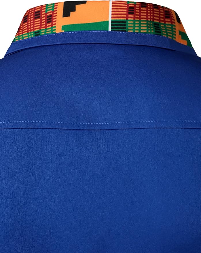 ZEROYAA Men's African Printed Patchwork Design Short Sleeve Button up Shirt