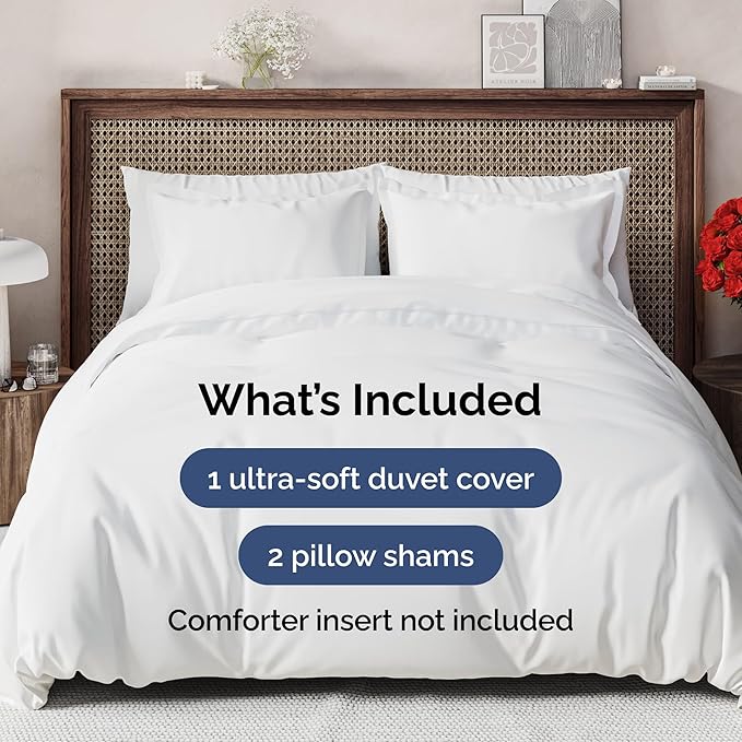 Duvet Cover King Size Set - Extra Soft King Size Duvet Cover 104 x 90 with 2 Pillow Shams - Hotel Luxury, Easy Care and Fade Free with Zipper Closures & Ties - Comfy, Breathable Bedding Set (White)