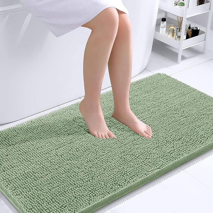 OLANLY Bathroom Rugs 40x24, Extra Soft Absorbent Chenille Bath Rugs, Rubber Backing Quick Dry, Machine Washable Bath Mats for Bathroom Floor, Tub and Shower, Home Decor Accessories, Sage Green