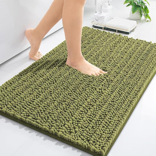 Arotive Luxury Chenille Bathroom Rug Mat, Extra Soft Thick Absorbent Shaggy Bath Rugs, Non-Slip Machine Wash Dry, Plush Bath Mats for Bathroom, Shower and Tub, 24x16, Willow Green