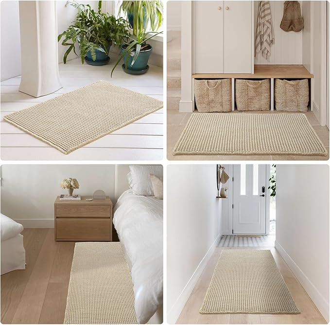 Pale Beige Long Bathroom Rug, Waffle Runner Rug Bathroom Non Slip Washable Super Absorbent Quick Dry Boho Farmhouse Bath Mat, 72''x24'' Pale Beige