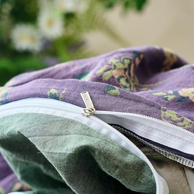 mixinni Vintage Floral Duvet Cover King Set - Purple & Green Reversible Jacquard, 100% Yarn-Dyed Double-Layer Cotton, Breathable Luxury Bedding (3-Piece, Includes 2 Pillowcases) Farmhouse & Bohemian