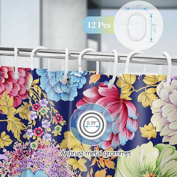 Aimego Boho Floral Shower Curtains - Spring Bohemian Colorful Bright Blossom Flowers Bath Shower Curtain Set with 12 Hooks for Adults Kids Bathroom Decor Accessories, 72"x72"