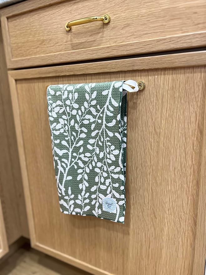 || 3 Pack|| Double Sided || Not Your Ordinary Dish Towels || Waffle Weave Microfiber || Highly Absorbent || Hanging Loop || Dish Cloths || Modern || Designer Prints || Green Stripe