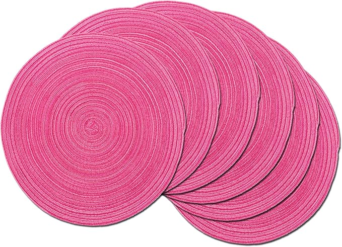 SHACOS Round Braided Placemats Set of 6 Cotton Round Place Mats 15 inch Washable Table Mats for Holiday Party (Hot Pink, 6)