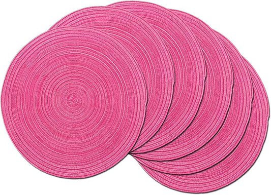 SHACOS Round Braided Placemats Set of 6 Cotton Round Place Mats 15 inch Washable Table Mats for Holiday Party (Hot Pink, 6)