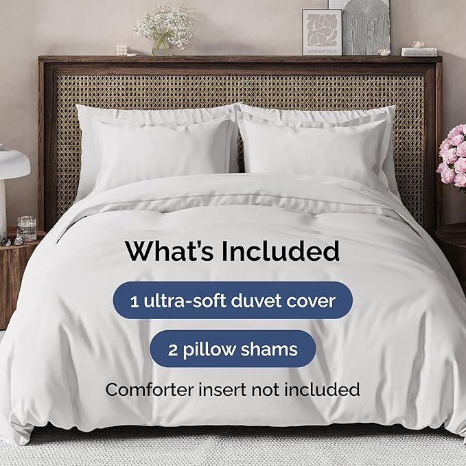 Duvet Cover Cal King Size Set - Extra Soft Cal King Size Duvet Cover 104 x 98 with 2 Pillow Shams - Hotel Luxury and Fade Free w/Zipper Closures & Ties - Comfy Breathable Bedding Set (French Grey)