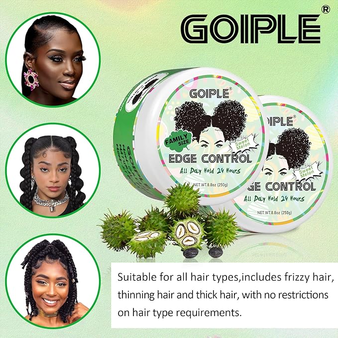 8.8 OZ Edge Control Wax for Women Strong Hold Non-greasy Edge Control Smoother Edge Wax Styling Gel Edge Control for Black Hair No Flaking, White Residue, Shine and Smooth (Sweet Melon)