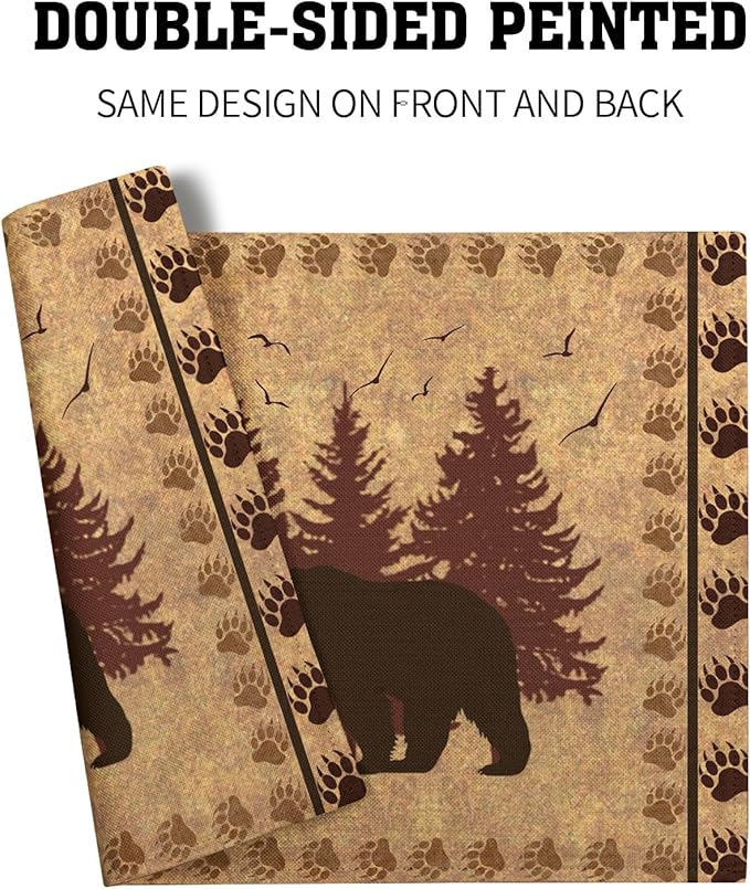 Giwawa 12"x18" Rustic Bear Placemats Set of 4 Vintage Cabin Lodge Wildlife Forest Animal Place Mat Heat Stain Resistant Linen Table Mats for Kitchen Dining Tabletop Farmhouse Picnic Decor