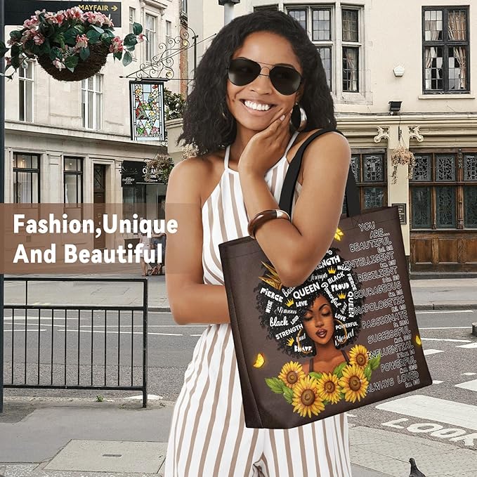 African American Black Women Tote Bag Black Girl Magic Shoulder Handbag For Work Travel Beach Shopping