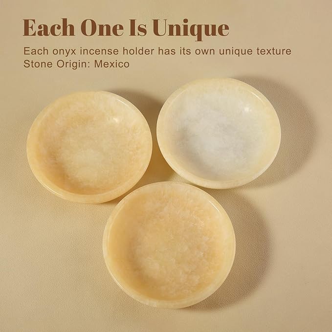 Koville Natural Onyx Incense Holder, Incense Holder for Sticks with 9 Holes, Handmade Incense Burner Ash Catcher for Meditation Yoga SPA, Balsam Fir/Palo Santo/Sage/Cone Incense Bowl(Orange)