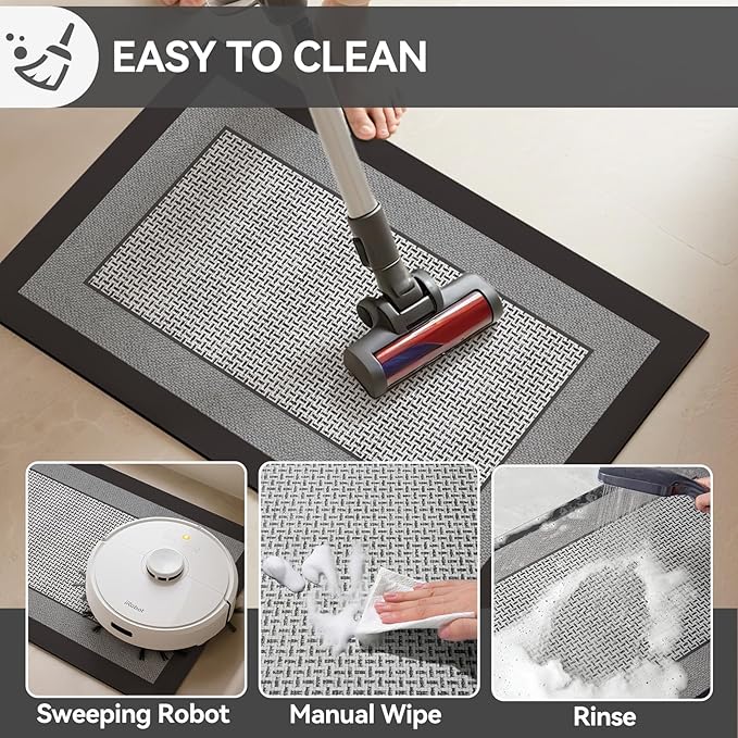 Non Slip Thin Bath Mat Bathroom Rugs, Rubber Backing Ultra Thin Bathroom Rug Fit Under Door, Quick Dry Super Absorbent Washable Shower Bath Mats, Grey 20x32