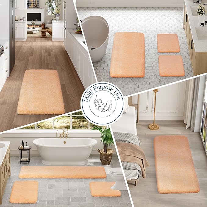 Walensee Bath Rug - Non Slip, Soft Microfiber Shaggy Bath Mat (20 x 32, Peach) Water Absorbent, Machine Washable, Thick Plush Shower Mat