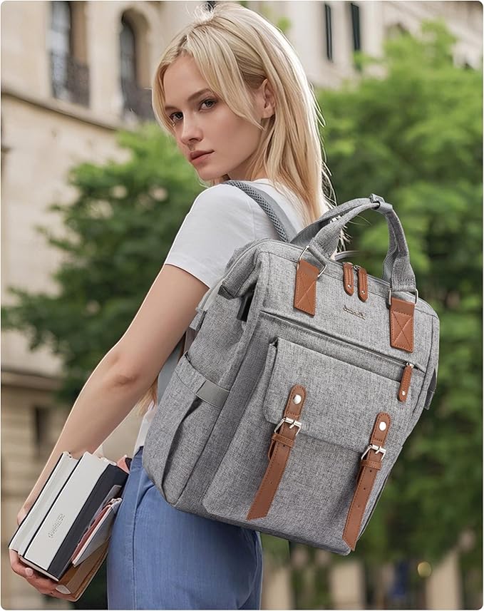 LOVEVOOK Laptop Backpack for Women Work Travel Teacher Commuter Backpack Business Computer Bag Doctor Nurse Bags College Backpack Purse Laptop Bag, Casual Daypack, 15.6 Inch, Grey