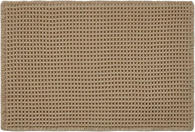 Waffle Bath Mat, Boho Bathroom Rugs Non Slip Washable Super Absorbent Quick Dry Farmhouse Bathroom Decor, 24"x16" Khaki