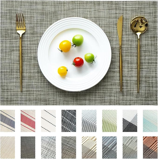 Placemats Set of 6 Vinyl/Plastic Woven Place Mats for Kitchen Table Indoor/Outdoor Washable Placemat Wipeable Dining Table Mats (Brown,6)